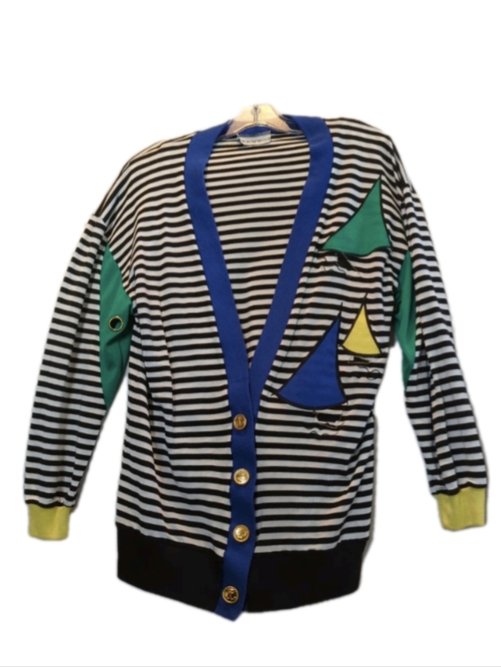 Peter Popovitch Sailboat Cardigan with Nautical Buttons Embroidered Sailboats